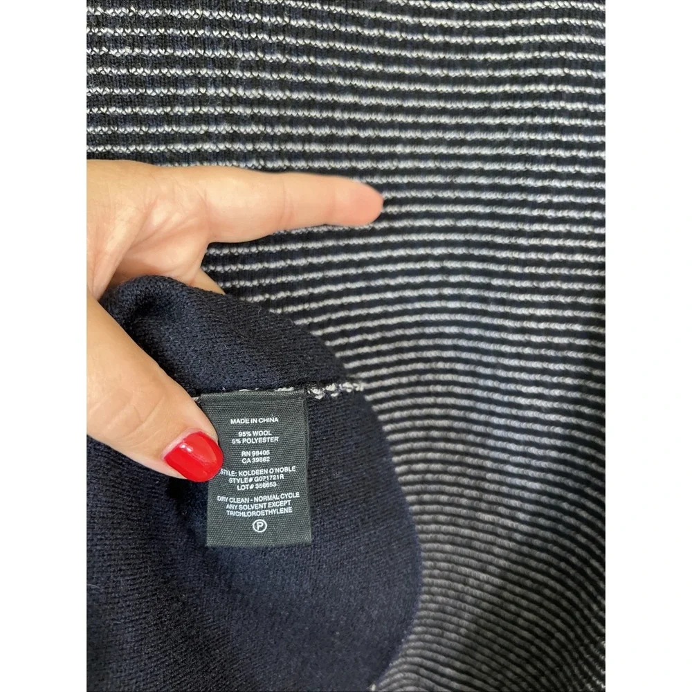 Theory Koldeen O Noble Wool Midi Dress Striped Size L Blue Black Luxury Career